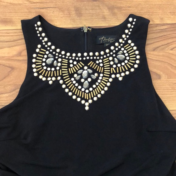 Black Fitted Dress with Embellished Neckline - Picture 2 of 2